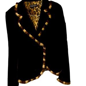 Marta Palmieri MADE IN ITALY Fur Trim Black Blazer Jacket size 48​